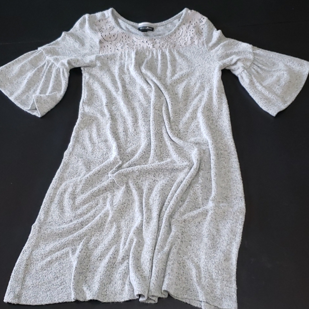 Allison Brittney Small gray cable knit dress With Flare Sleeves And Lace Top [77